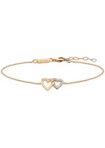JULIE JULSEN Damen Armband "925/- Sterling Silber vergoldet 2 Herzen Zirkonia", 19cm, Silber 925 (Sterlingsilber), gelb, Silber 925 (Sterlingsilber),