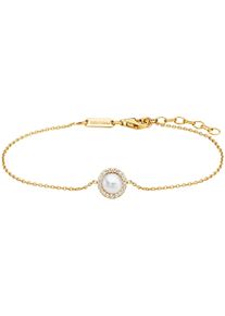 JULIE JULSEN Damen Armband "925/- Sterling Silber vergoldet Perle und Zirkonia", 19cm, Silber 925 (Sterlingsilber), gelb, Silber 925