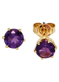 Jobo Damen Paar Ohrstecker, Gelbgold 585, gelb, Gelbgold 585, Ohrringe, rund 585 Gold mit Amethyst