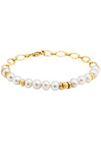 JULIE JULSEN Damen Armband "925/- Sterling Silber vergoldet 12 Perlen 19cm lang", 19cm, Silber 925 (Sterlingsilber), gold, Silber 925