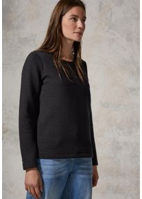 Cecil Damen Langarmshirt, schwarz, casual, Gr. XS, Strukturmuster, Stoff, 80% Polyester, 17% Viskose, 3% Elasthan, Shirts, mit Rundhalsausschnitt