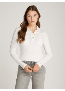 Tommy Hilfiger Damen Poloshirt "SLIM GOLD BTN POLO LS", weiß, casual, Gr. XL, unifarben, Single Jersey, Obermaterial: 100% Baumwolle, Shirts, mit