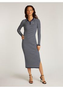 Tommy Jeans Damen Polokleid "TJW LS POLO MIDI DRESS", blau, casual, Gr. XL, gestreift, Strick, Obermaterial: 65% Baumwolle, 35% Polyamid, Kleider, in