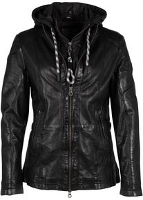 Mauritius Damen Lederjacke "GWAllmut", schwarz, modisch, Gr. XS, unifarben, kontrastfarbene Details, Obermaterial: 100% Schafsleder. Futter: 100%