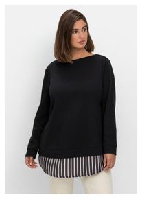 sheego Damen Langarmshirt "Große Größen", schwarz, casual, Gr. 52, unifarben, Obermaterial: 100% Baumwolle;Webteil: 100% Polyester, Shirts, mit