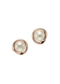 ZEEme Damen Paar Ohrstecker "Silber 925 rosé-vergoldet mit weißer Perle 6mm", ONE-SIZE, Silber 925 (Sterlingsilber), rot, Silber 925