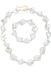 Firetti Damen Ketten und Armband Set "Multipack Schmuck Geschenk Perlenarmband Perlenkette barock Kügelchen", gold, Messing, Elasthan, Polyester,