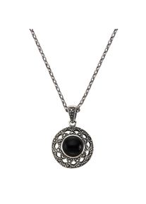 ZEEme Damen Kette mit Anhänger "Silber 925 oxydiert 45cm lang mit schwarzem Achat 10mm", 45cm, Silber 925 (Sterlingsilber), L: 45cm B: 21.0mm,