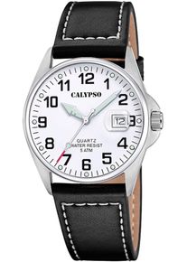 Calypso Watches Herren Quarzuhr "Basic", schwarz, Armbanduhren, Armbanduhr, Herrenuhr, Lederarmband, analog, Tag