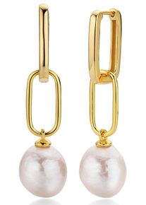 Firetti Damen Paar Creolen "Schmuck Geschenk, Ohrschmuck Perle kombiniert mit Gliederkette", Silber 925 (Sterlingsilber)-Perlen, gold, Silber 925