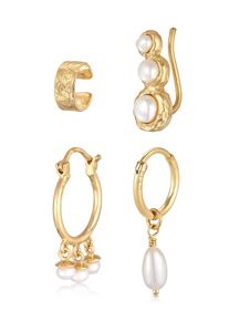 Elli Damen Perlenohrringe "Earcuff Creole Climper Süßwasserperle Set 925 Silber", OneSize, ohne Stein, Silber 925 (Sterlingsilber), gold, Silber 925