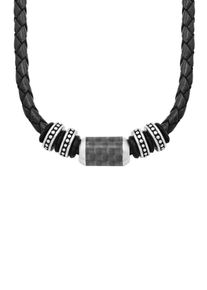 s.Oliver Herren Kette mit Anhänger "Hauptkollektion, 2026107", Edelstahl-Leder, L: 50cm, schwarz, Edelstahl, Leder, Halsketten, mit Carbon