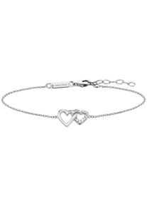 JULIE JULSEN Damen Armband "925/- Sterling Silber rhodiniert 2 Herzen Zirkonia", 19cm, Silber 925 (Sterlingsilber), weiß, Silber 925