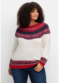 Große Größen Norwegerpullover im Jacquardstrick, mit Raglanärmeln Gr. 50 beige gemustert von sheego für Damen
