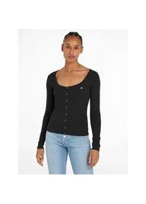 Langarmshirt Tommy Jeans "TJW SLIM BUTTON THRU LS" Gr. XS (34), schwarz (black) Damen Shirts mit Knöpfen