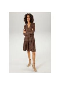 Jerseykleid Aniston CASUAL Gr. 40, N-Gr, braun (braun, sand, petrol) Damen Kleider mit trendfarbigen, grafischen Allover-Druck