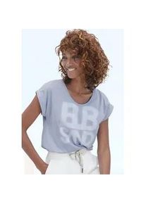 T-Shirt ELBSAND "Eldis" Gr. L (40), blau (blau meliert) Damen Shirts mit Logodruck, Kurzarmshirt aus Baumwoll-Mix, sportlich-casual