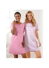 wäschepur Nachthemd WÄSCHEPUR "Kurzarm-Sleepshirts" Gr. 44/46, Normalgrößen, lila (erika + erika-gestreift) Damen Kleider