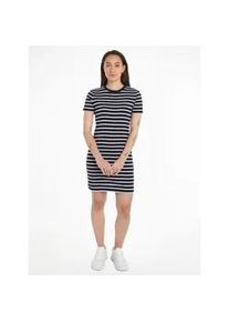 Shirtkleid Tommy Hilfiger "NEW CODY STR SLIM SHORT DRS SS" Gr. XXXL (46), N-Gr, blau (breton stp, desert sky, ecru) Damen Kleider mit allover Streifendessin, Logo-Flag