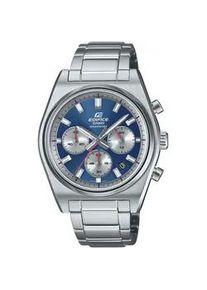 Chronograph Casio EDIFICE Armbanduhren silberfarben-blau, silberfarben Herren Quarzuhr, Armbanduhr, Herrenuhr,Edelstahlband,Saphirglas,Stoppfunktion