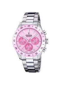 Chronograph Festina "Ceramic" Armbanduhren silberfarben-rosa Damen Quarzuhr, Armbanduhr, Damen, Herren, Edelstahlarmband, Keramiklünette