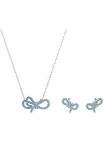 Ohrring und Ketten Set Swarovski "Multipack Schmuck Geschenk Lifelong Bow, Schleife, 5723554" Schmuck-Sets blau (metallfarben-blau + blau) Damen mit Swarovski Kristallen