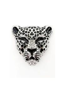 Brosche Firetti "Schmuck Geschenk Ansteckschmuck Leopard" Broschen schwarz (metallfarben-schwarz-weiß + weiß) Damen mit Strasssteinen