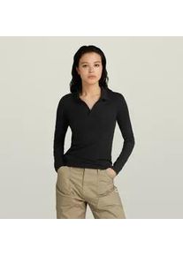 G-Star Raw Langarm-Poloshirt G-STAR "Ribbed Slim Polo" Gr. S, schwarz (dk black) Damen Shirts