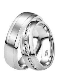 Trauring DOOSTI "Schmuck Geschenk Edelstahl Ehering Partnerring LIEBE" Fingerringe Gr. 50, mit Zirkonia, Edelstahl, 6mm, silberfarben (edelstahlfarben + kristallweiß) Made in Germany - wahlweise mit oder ohne Zirkonia