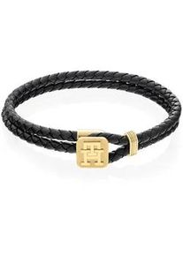 Armband Tommy Hilfiger "Schmuck Edelstahl Armschmuck Lederarmband" Armbänder Gr. Leder-Edelstahl, goldfarben (schwarz-gelbgoldfarben) Herren