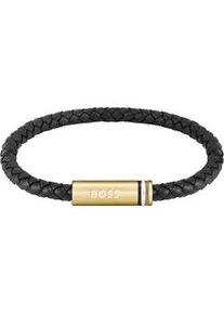 Lederarmband BOSS "ARES SINGLE, 1580623, 1580624" Armbänder Gr. Edelstahl-Leder, gelbgoldfarben-schwarz-weiß-braun Herren