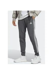 Sporthose Adidas SPORTSWEAR "ESSENTIALS FRENCH TERRY TAPERED CUFF 3STREIFEN HOSE" Gr. L, N-Gr, grau (dark grey heather / white) Herren Hosen