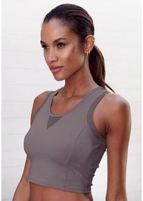 active by Lascana LASCANA ACTIVE Funktionsshirt grau Gr. S (36/38) für Damen. Rundhals und Mesheinsatz, Einfassband, Logodruck. Figurbetont. Nachhaltig.