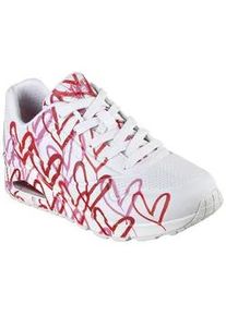 Wedgesneaker Skechers "UNO-SPREAD THE LOVE" Gr. 41, weiß (weiß, rot) Damen Schuhe mit auffälligem Graffiti-Print, Freizeitschuh, Halbschuh, Schnürschuh