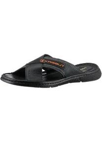 Pantolette KRISBUT Gr. 41, schwarz (schwarz-olivgrün) Herren Schuhe Pantolette Sommerschuh, Schlappen, Poolslides, mit farbigem Logoschriftzug