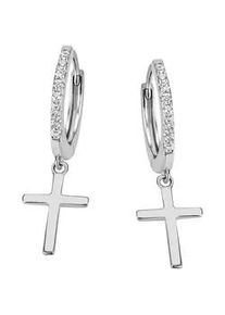 Paar Creolen Firetti "Schmuck Geschenk Silber 925 Kreuz" Ohrringe Gr. Silber 925 (Sterlingsilber), silberfarben (silberfarben-kristallweiß + kristallweiß) Damen mit Zirkonia (synth.)