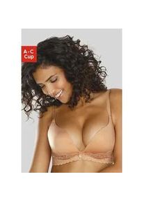 Push-up-BH Lascana Gr. 80, Cup C, braun (nougat) Damen BHs ohne Bügel, mit extra flachen Kanten und feiner Spitze, Dessous