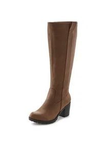 Weitschaftstiefel Lascana Gr. 39, XL-Schaft, braun Damen Schuhe Reißverschlussstiefel Stiefel, Stiefelette, langer Blockabsatz, Cowboy Stil VEGAN