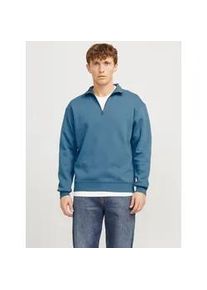 Jack & Jones Sweatshirt JACK & JONES "JJEBRADLEY SWEAT HALF ZIP NOOS" Gr. XL, oceanview Herren Sweatshirts mit Troyer Kragen