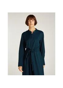 Blusenkleid Tommy Hilfiger "SOFT VIS COLARLESS SHIRT DRESS" Gr. 42, N-Gr, blau (dark night navy) Damen Kleider mit Bindeband