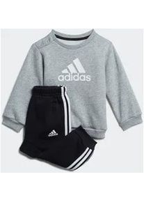 Trainingsanzug Adidas SPORTSWEAR "I BOS LOGO JOG" Gr. 104, grau (medium grey heather / white) Kinder Sportanzüge