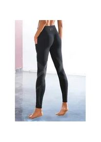 Leggings Lascana ACTIVE Gr. 48/50, N-Gr, schwarz Damen Hosen mit optischen Reflektorprint und Handytasche, Loungewear