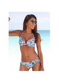 Bikini-Hose Lascana "Malia" Gr. 42, N-Gr, blau (hellblau-bedruckt) Damen Badehosen zum Binden mit tropischem Print