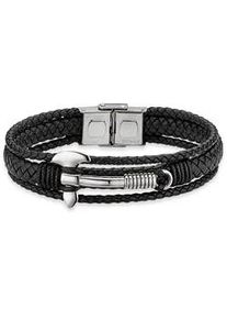 Lederarmband Bruno Banani "Schmuck Geschenk, Armkette Axt Lederband breit Silber" Armbänder Gr. 21, Leder-Edelstahl, grau (schwarz-edelstahlfarben) Herren