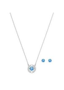 Ohrring und Ketten Set Swarovski "Sparkling Dance Round, blau, rhodiniert, 5480485" Schmuck-Sets weiß (metallfarben-blau-kristallweiß + blau-kristallweiß) Damen mit Swarovski Kristallen