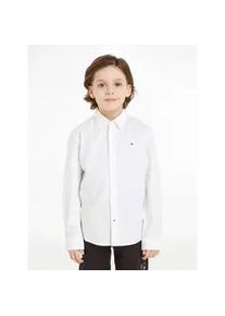 Langarmhemd Tommy Hilfiger "BOYS STRETCH OXFORD SHIRT L/S" Gr. 16 (176), N-Gr, weiß Jungen Hemden Kinder bis 16 Jahre, Button-down-Kragen, Langarm, Logo-Flag