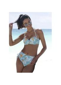 Bügel-Bandeau-Bikini-Top Sunseeker "Suva" Gr. 36, Cup D, blau (aqua bedruckt) Damen Bikini-Oberteile mit floralem Design