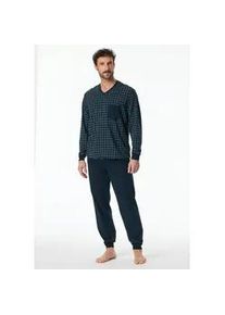 Pyjama Schiesser ""Comfort Nightwear"" Gr. 54, blau (816-jeansblau) Herren Homewear-Sets mit klassischem Karo-Muster und aufgesetzter Brusttasche