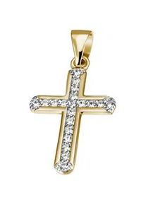 Ketten-Anhänger Firetti "Schmuck Geschenk Silber 925 Halsschmuck Anhänger Kreuz" Schmuckanhänger Gr. Silber 925 (Sterlingsilber), 1,20 g, goldfarben (gelbgoldfarben-kristallweiß + kristallweiß) Damen mit Zirkonia (synth.)