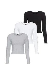 Langarmshirt Laura Scott "cropped" Gr. 32/34, schwarz-weiß (weiss,mid grey mel., schwarz) Damen Shirts in modischer Kurzform, Jersey